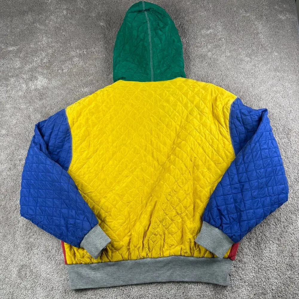 VTG Colorblock Quilted Silk Jacket Hooded Full Zip Size L St Johns Bay Sport